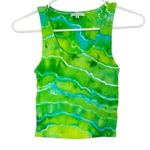 Handmade Geode Ice Tie Dye Ribbed Tank Top Shirt Womens Size XS Neon Green Crop